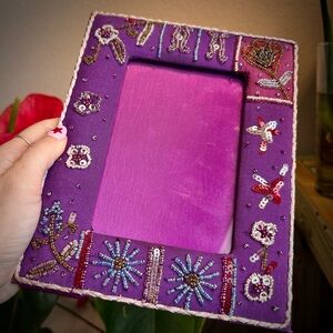 Vintage Y2K Hand Beaded Embroidered PurplePicture Frame 4x6 4 By 6